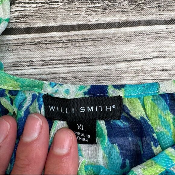 Willi Smith Women's Lightweight Sheet Blouse XL Extra Large Green Blue White Top - Picture 8 of 15